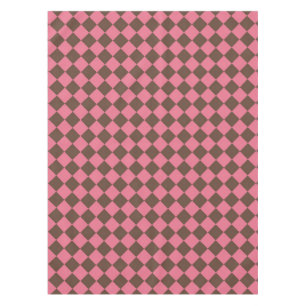 Pink Brown Checker Diamond Pattern Tablecloth