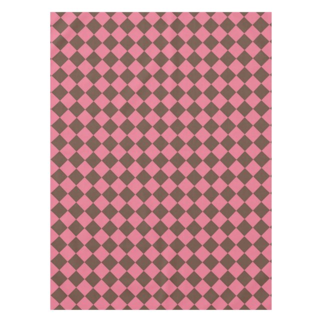 Pink Brown Checker Diamond Pattern Tablecloth (Front)