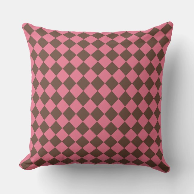 Pink Brown Checker Diamond Pattern  Throw Pillow (Front)