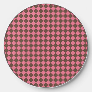 Pink Brown Checker Diamond Pattern Wireless Charger