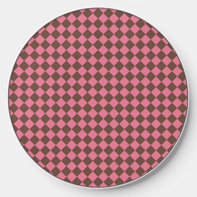 Pink Brown Checker Diamond Pattern Wireless Charger (Front)