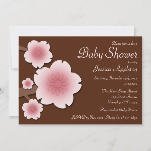Pink &amp; Brown Cherry Blossom Baby Shower Custom Announcement