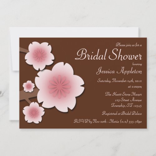 Pink  Brown Cherry Blossom Bridal Shower Invitation