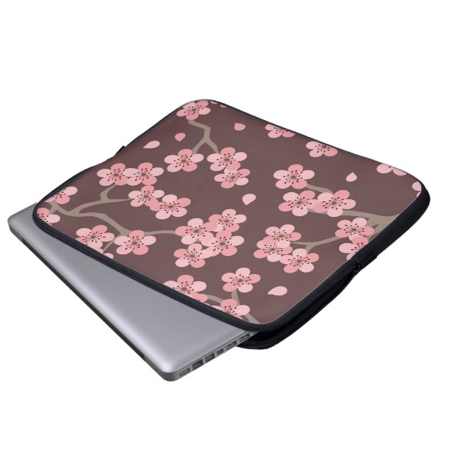 Pink Brown Cherry Blossom Laptop Sleeve (Front Bottom)