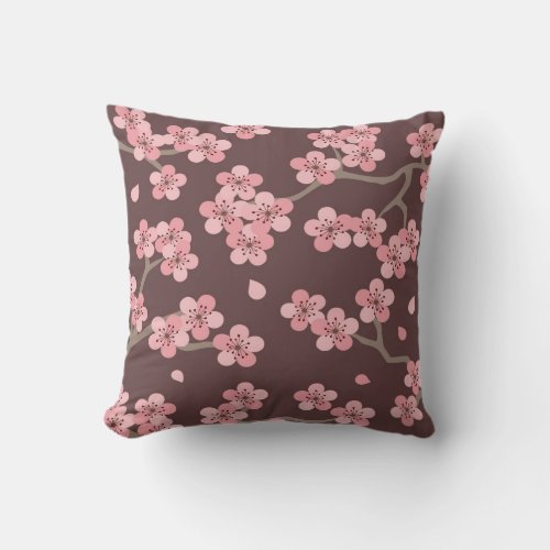 Pink Brown Cherry Blossom Pillow