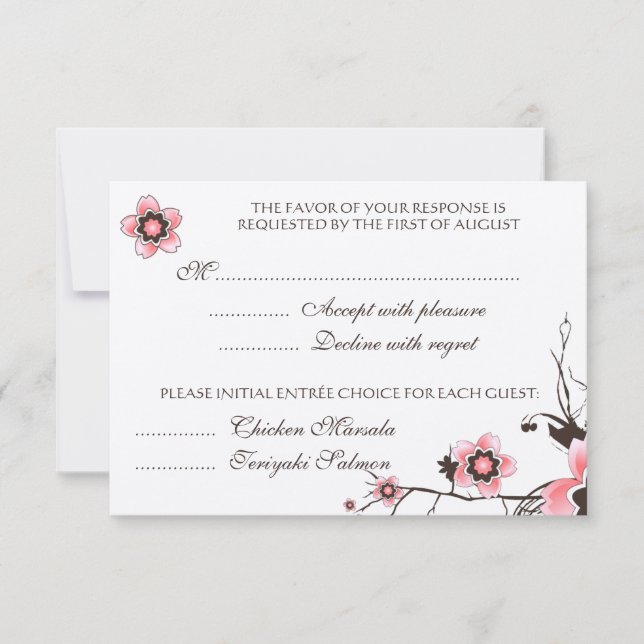 Pink & Brown Cherry Blossom  Response RSVP Card (Front)
