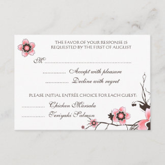 Pink & Brown Cherry Blossom  Response RSVP Card