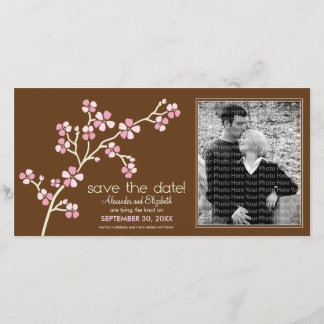 Pink/Brown Cherry Blossom Save the Date Photocard