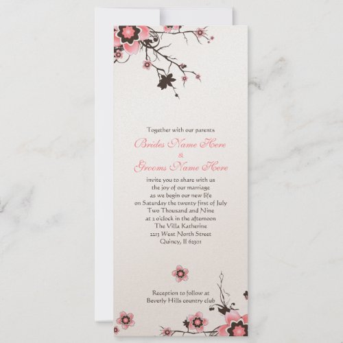 Pink  Brown Cherry Blossom Wedding Invite