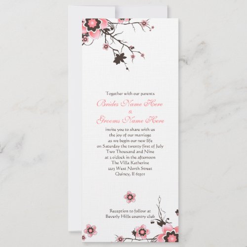 Pink  Brown Cherry Blossom Wedding Invite