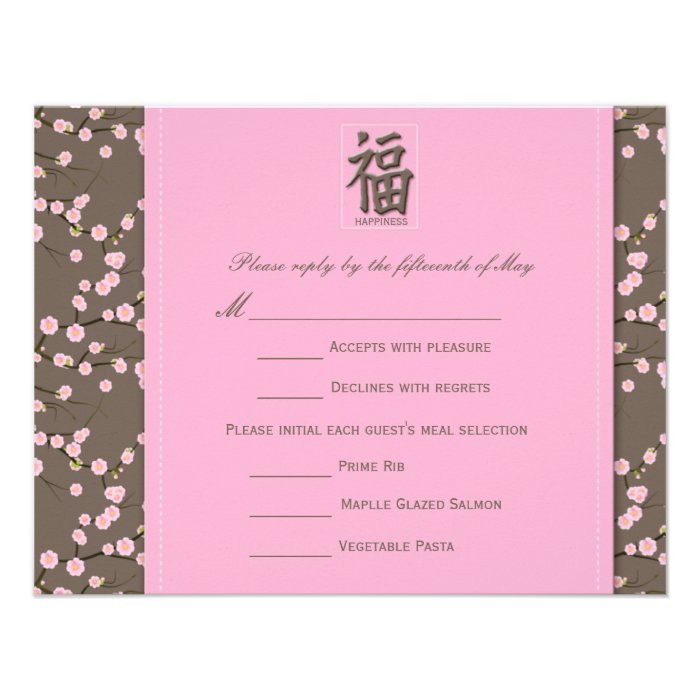 Pink, Brown Cherry Blossoms Reply Card