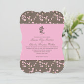 Pink, Brown Cherry Blossoms Wedding Invitation (Standing Front)