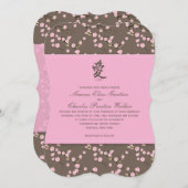 Pink, Brown Cherry Blossoms Wedding Invitation (Front/Back)