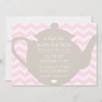 Pink & Brown Chevron High Tea Baby Shower Invite