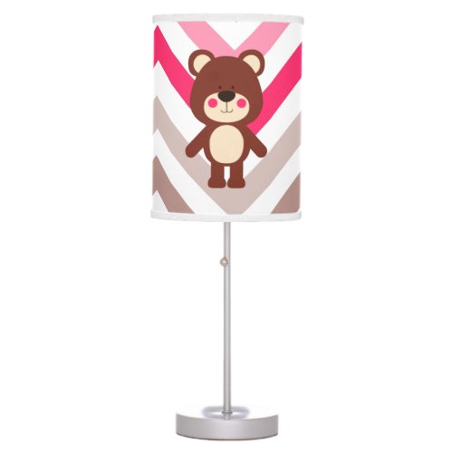 Pink  Brown Chevron Teddy Bear Table Lamp