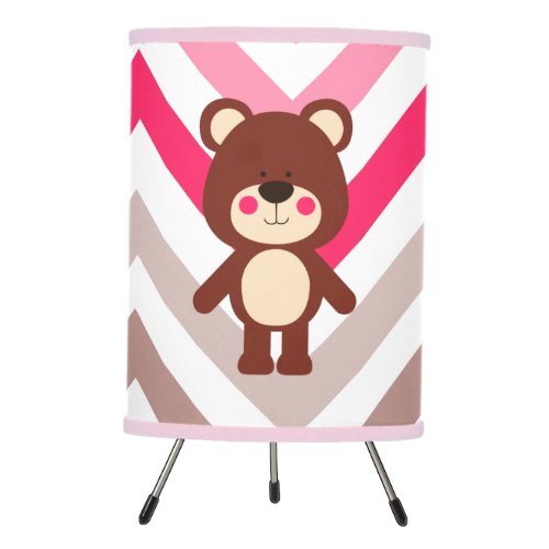 Pink  Brown Chevron Teddy Bear Tripod Lamp