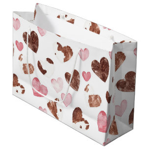 Pink Brown Cocoa Cow Print Hearts Birthday Large Gift Bag