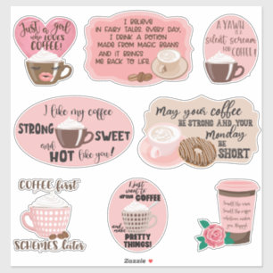Pink & Brown Coffee Quotes Sticker