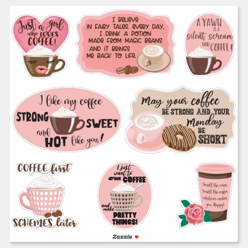 Pink  Brown Coffee Quotes Sticker