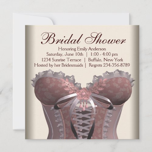 Pink Brown Corset Bridal Shower Invitation