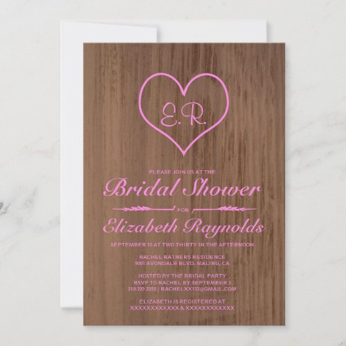 Pink &amp; Brown Country Bridal Shower Invitations