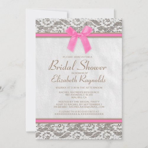 Pink Brown Country Lace Bridal Shower Invitations