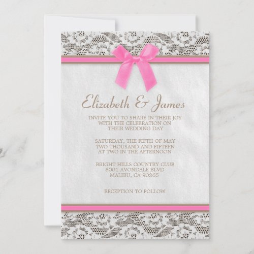 Pink &amp; Brown Country Lace Wedding Invitations