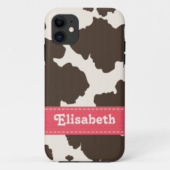 Pink Brown Cow Print Iphone 11 Case by cutecases at Zazzle