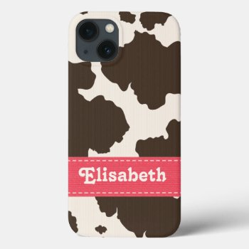 Pink Brown Cow Print Iphone 13 Case by cutecases at Zazzle