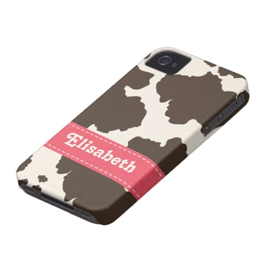 Pink Brown Cow Print iPhone 4 4s Case-Mate Cover (Bottom)