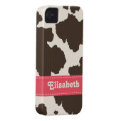 Pink Brown Cow Print iPhone 4 4s Case-Mate Cover (Back/Right)
