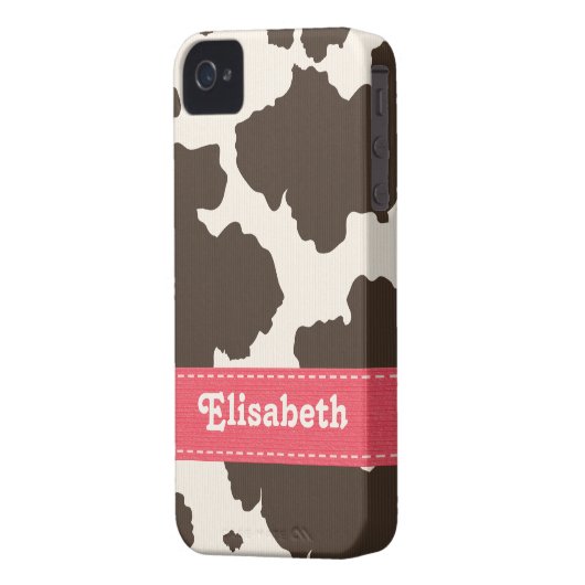 Pink Brown Cow Print iPhone 4 4s Case-Mate Cover (Back Left)