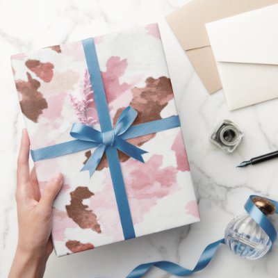 Pink Brown Cowgirl Cow Print Animal Bridal Shower Wrapping Paper