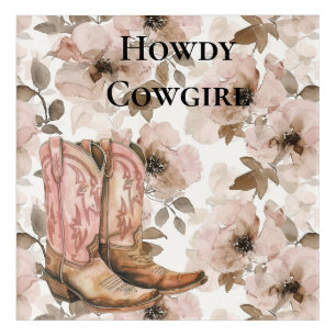 Pink Brown Cowgirl Southwestern Boots Floral Acrylic Print