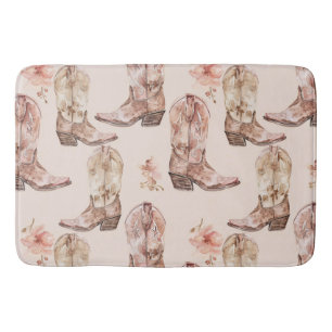 Pink Brown Cowgirl Southwestern Boots Floral Bath Mat