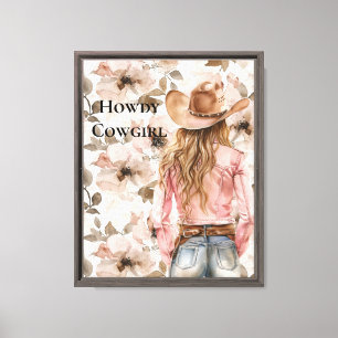 Pink Brown Cowgirl Southwestern Floral Canvas Print
