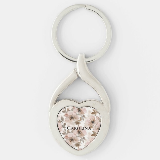Pink Brown Cowgirl Southwestern Floral  Keychain (Front)