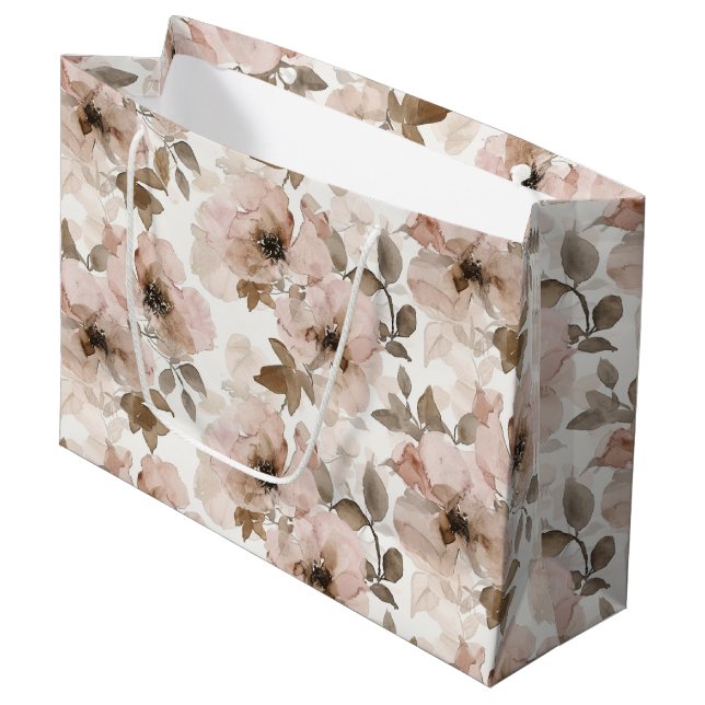 Pink Brown Cowgirl Southwestern Floral  Large Gift Bag (Front Angled)