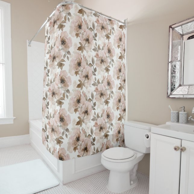 Pink Brown Cowgirl Southwestern Floral  Shower Curtain (In Situ)