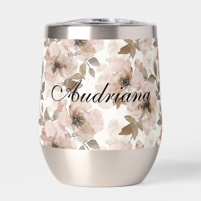 Pink Brown Cowgirl Southwestern Floral  Thermal Wine Tumbler (Front)