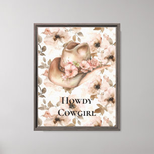 Pink Brown Cowgirl Southwestern Hat Floral Canvas Print