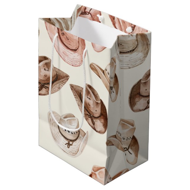 Pink Brown Cowgirl Southwestern Hats Birthday Medium Gift Bag (Front Angled)