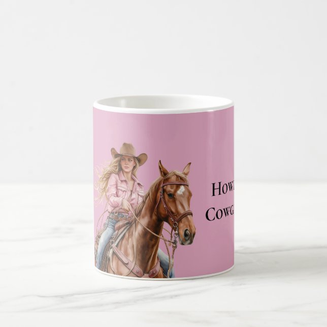 Pink Brown Cowgirl Southwestern Horse Blond Coffee Mug (Center)