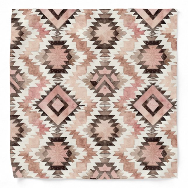 Pink Brown Cowgirl Southwestern Tribal Bandana (Front)