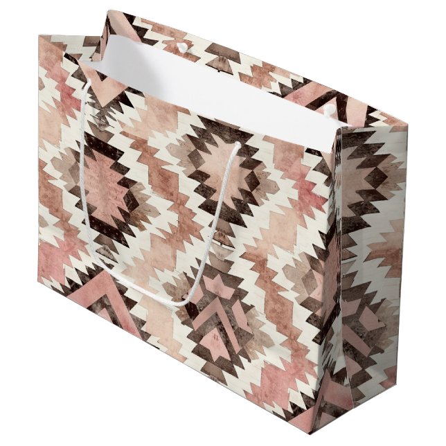 Pink Brown Cowgirl Southwestern Tribal Birthday Large Gift Bag (Front Angled)