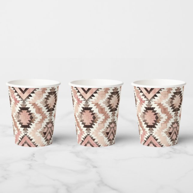 Pink Brown Cowgirl Southwestern Tribal Birthday Paper Cups (Multi)