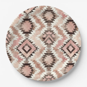 Pink Brown Cowgirl Southwestern Tribal Birthday Paper Plates