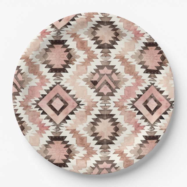 Pink Brown Cowgirl Southwestern Tribal Birthday Paper Plates (Front)
