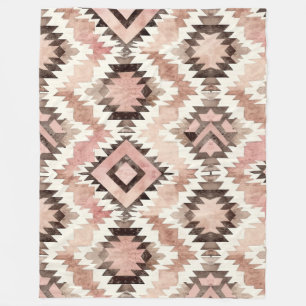 Pink Brown Cowgirl Southwestern Tribal Fleece Blanket