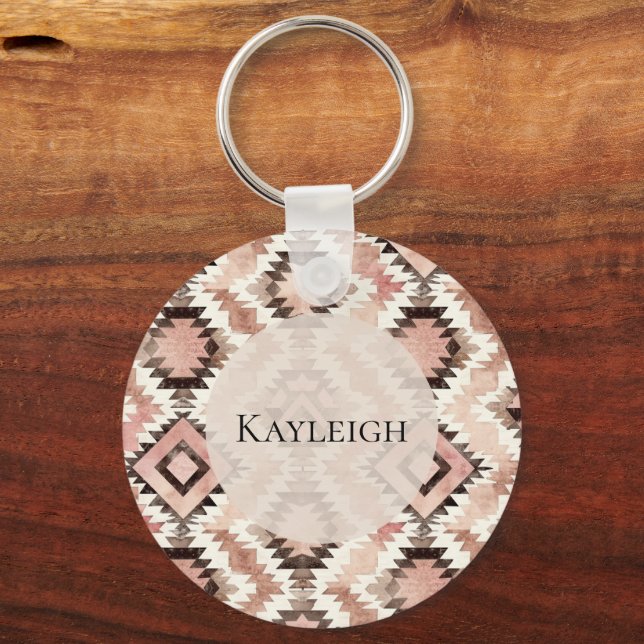 Pink Brown Cowgirl Southwestern Tribal  Keychain (Front)